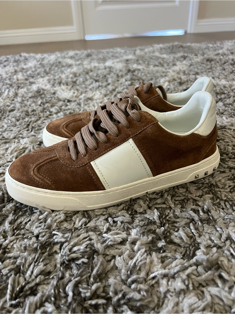 Valentino Garavani Brown Suede Sneakers with White Panel
